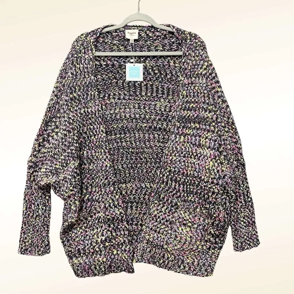 Hayden Black Multicolor Oversized Open Front Cardigan NWT Size 1X/2X - Picture 1 of 8